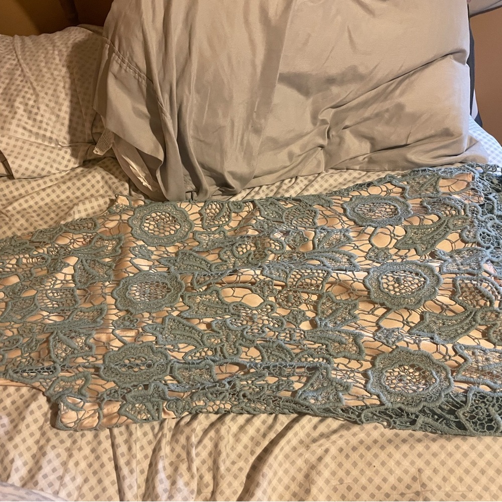 Lavender Brown Lace Skirt in Blue and Cream